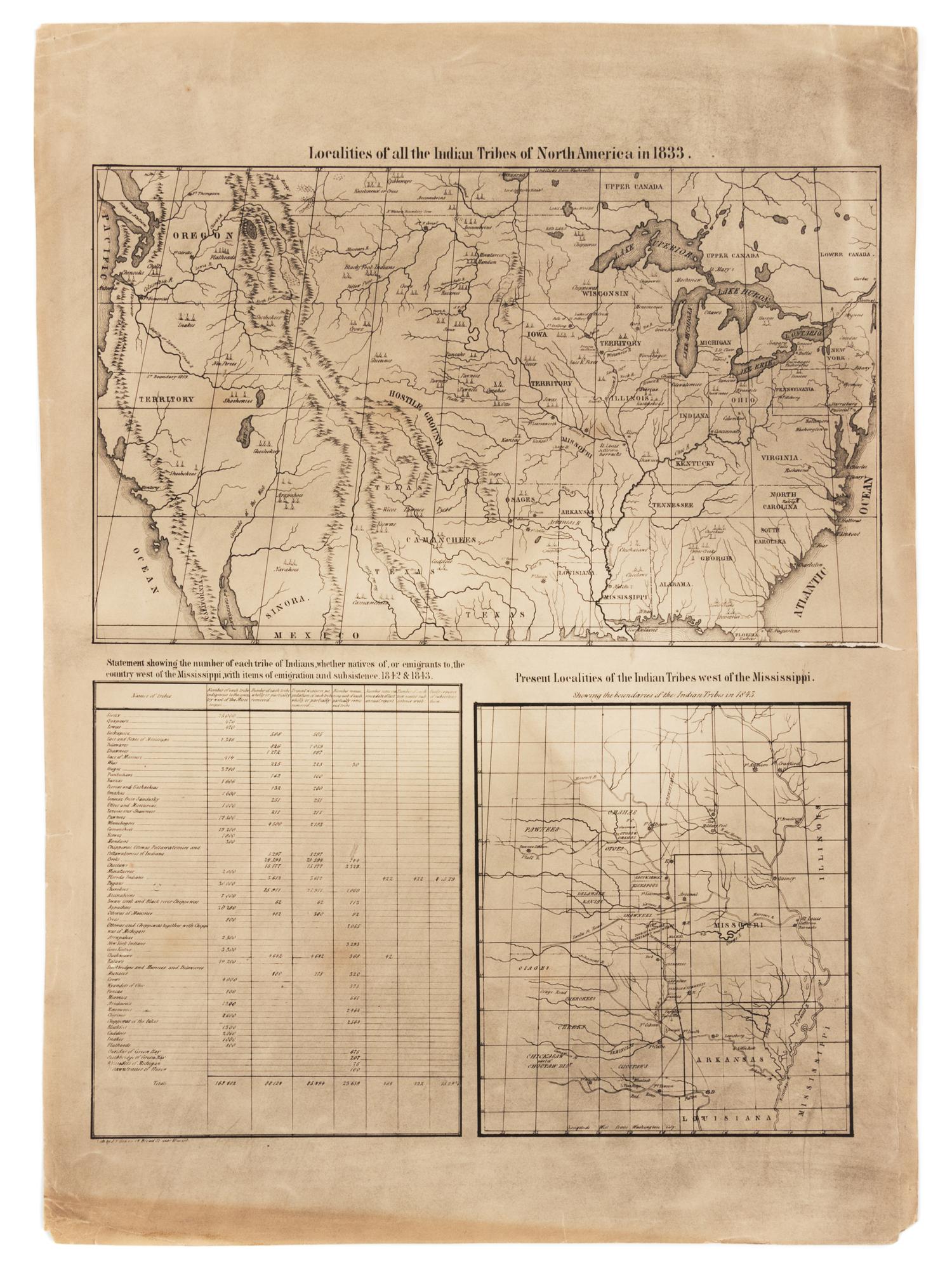 [McKENNEY and HALL]. Localities of All the Indian Tribes of North America in 1833... [Philadelphia]: J.T. Bowen & Co., [1837-42].