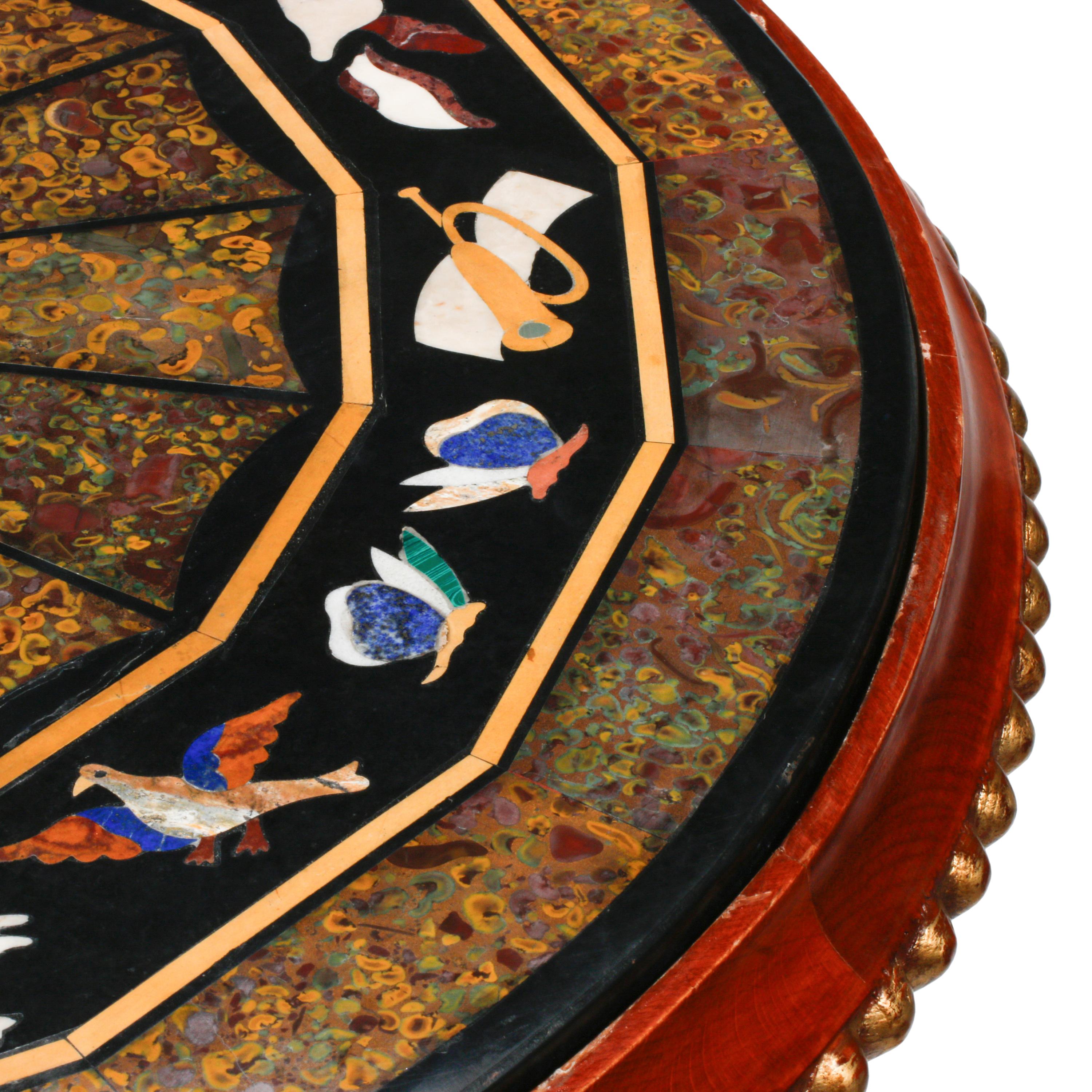 A Pair of Regency Style Pietra Dura, Mahogany and Parcel Gilt Side Tables