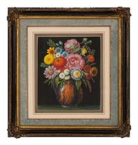 Three Printed Illustrations of interiors; An English Garden; Bouquet of Flowers in a Red-Figured Vase (five works)