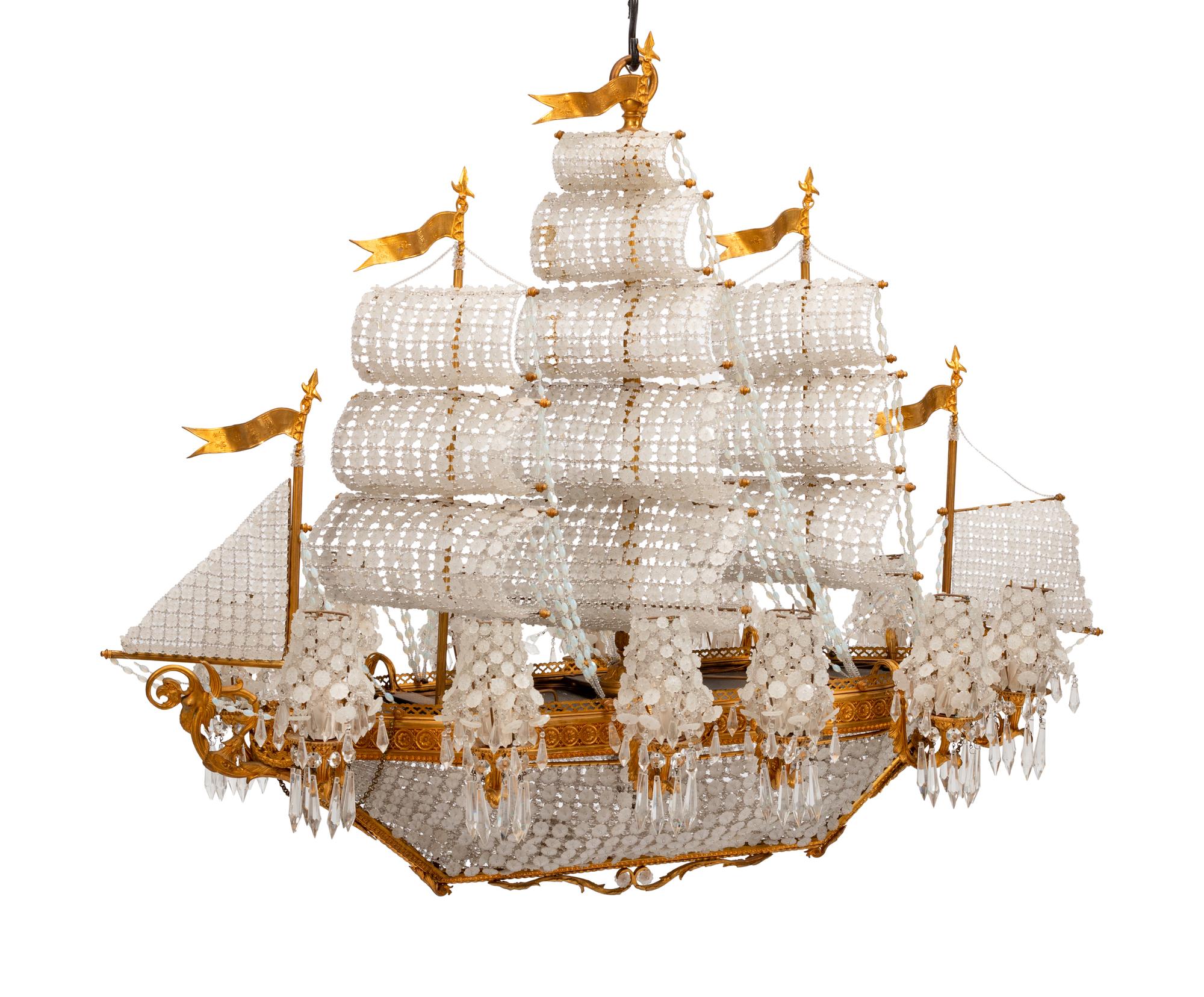 A Louis XVI Style Gilt Bronze and Cut Glass "Ship" Chandelier