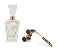 A Pair of French Opera Glasses and a Large French Glass Perfume Bottle with Fitted Case