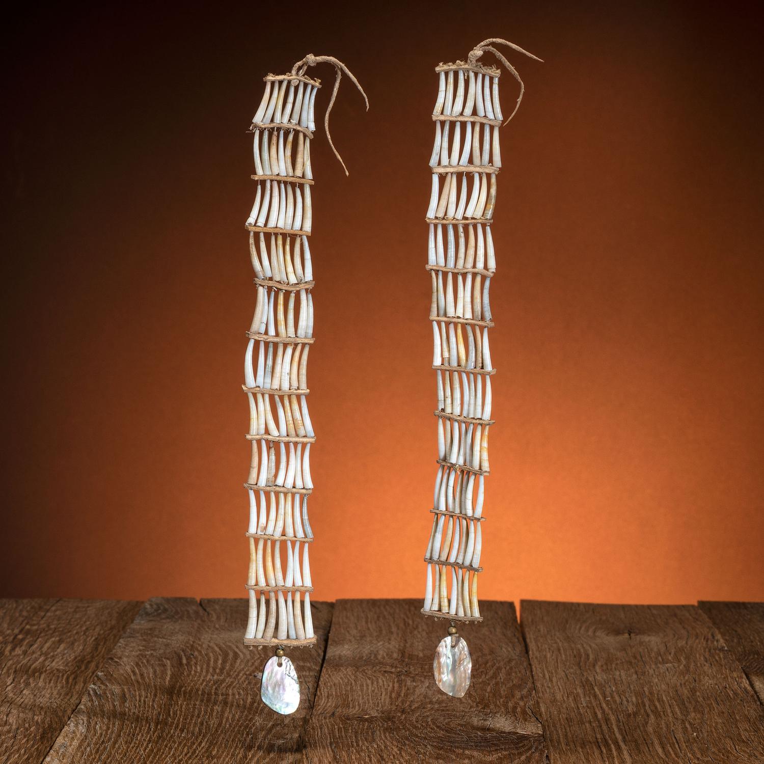 Northern Plains Dentalium Shell Earrings, with Abalone Drop