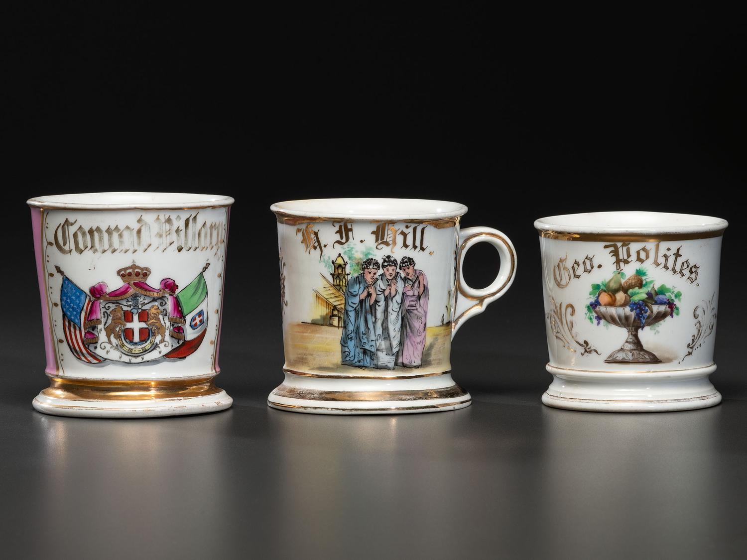 Three Porcelain Shaving Mugs
