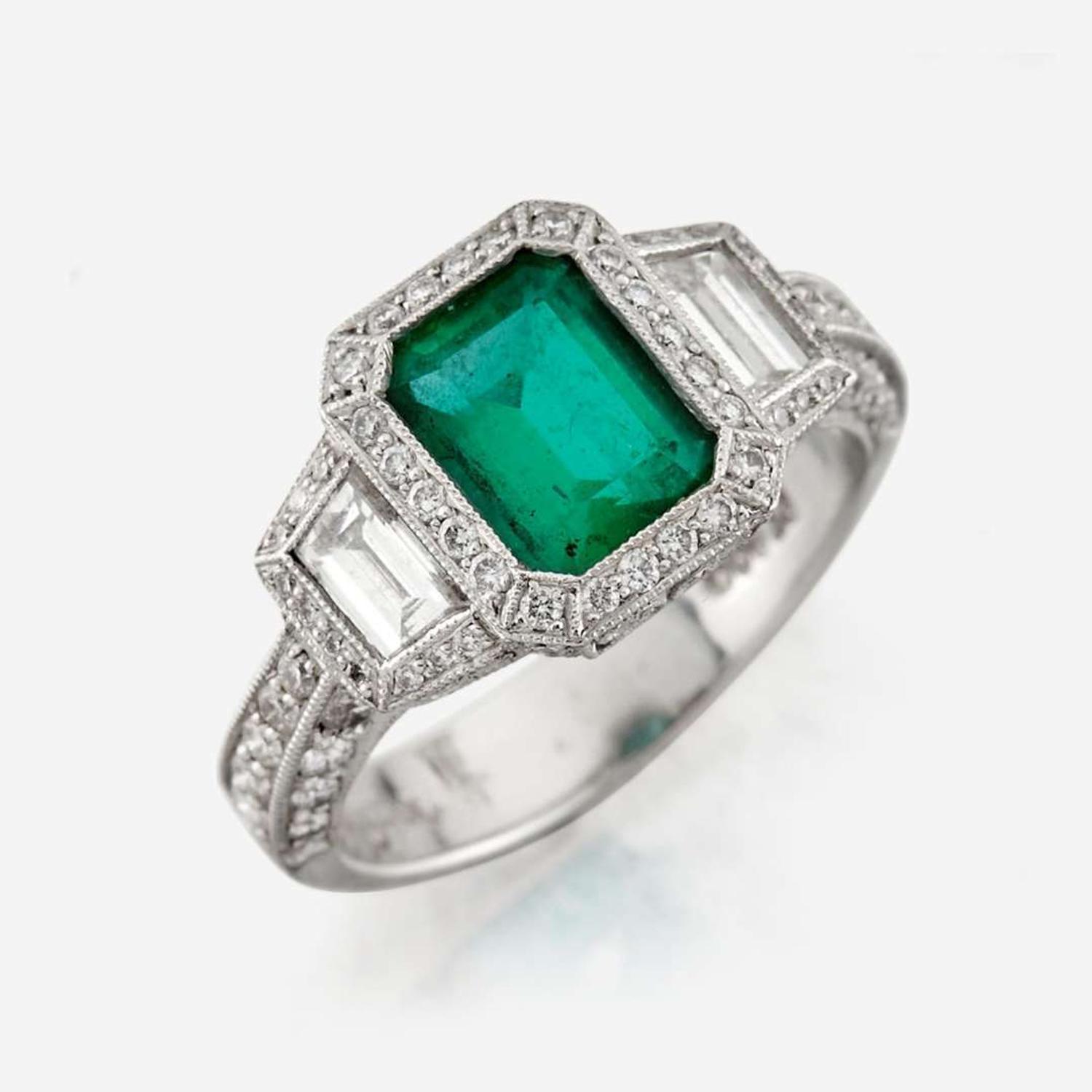 An emerald, diamond, and platinum ring, JB Star
