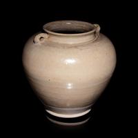 A Chinese White Glazed Gongxian Pottery 'Rabbit' Ovoid Jar, Tang Dynasty 唐 巩县窯白釉雙兔耳罐
