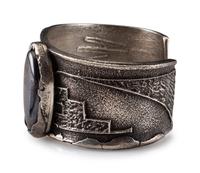 Tufa Cast Silver and Boulder Opal Cuff Bracelet, with Equine and Pueblo Design