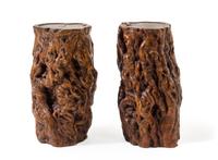 A Pair of Large Chinese Burlwood Stools Height 19 x width 9 1/4 x depth 9 3/4 inches. — 18TH/19TH CENTURY