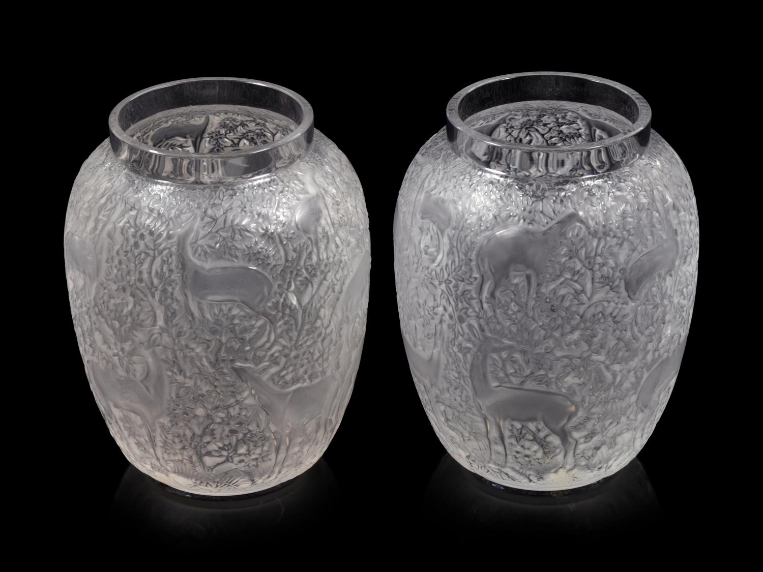 A Pair of Lalique Biches Vases