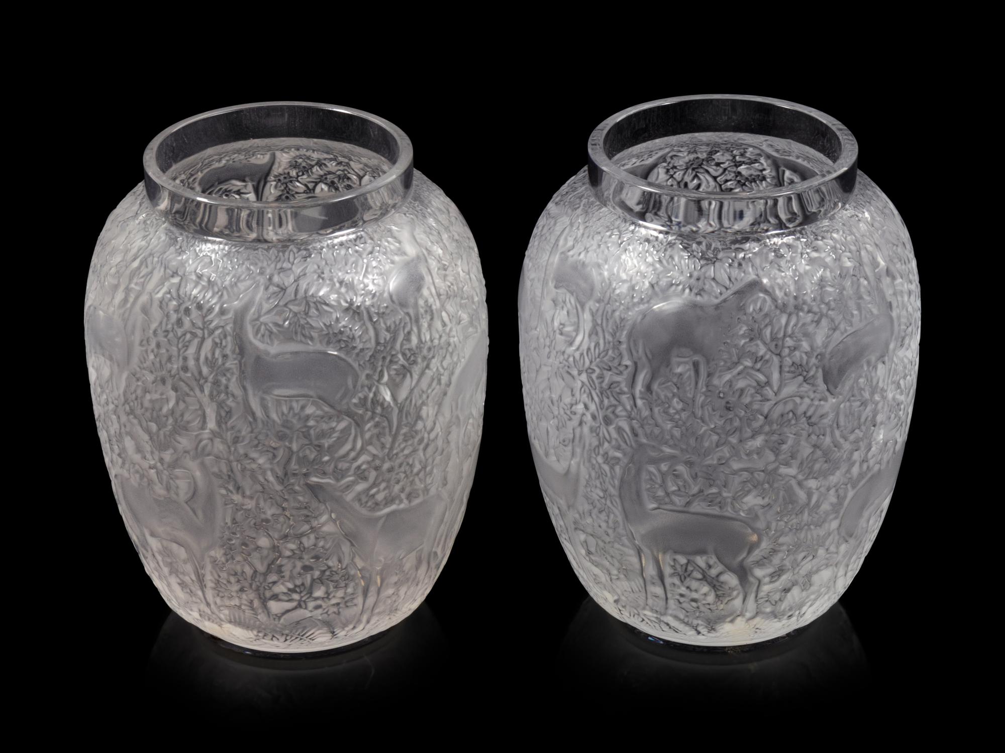 A Pair of Lalique Biches Vases