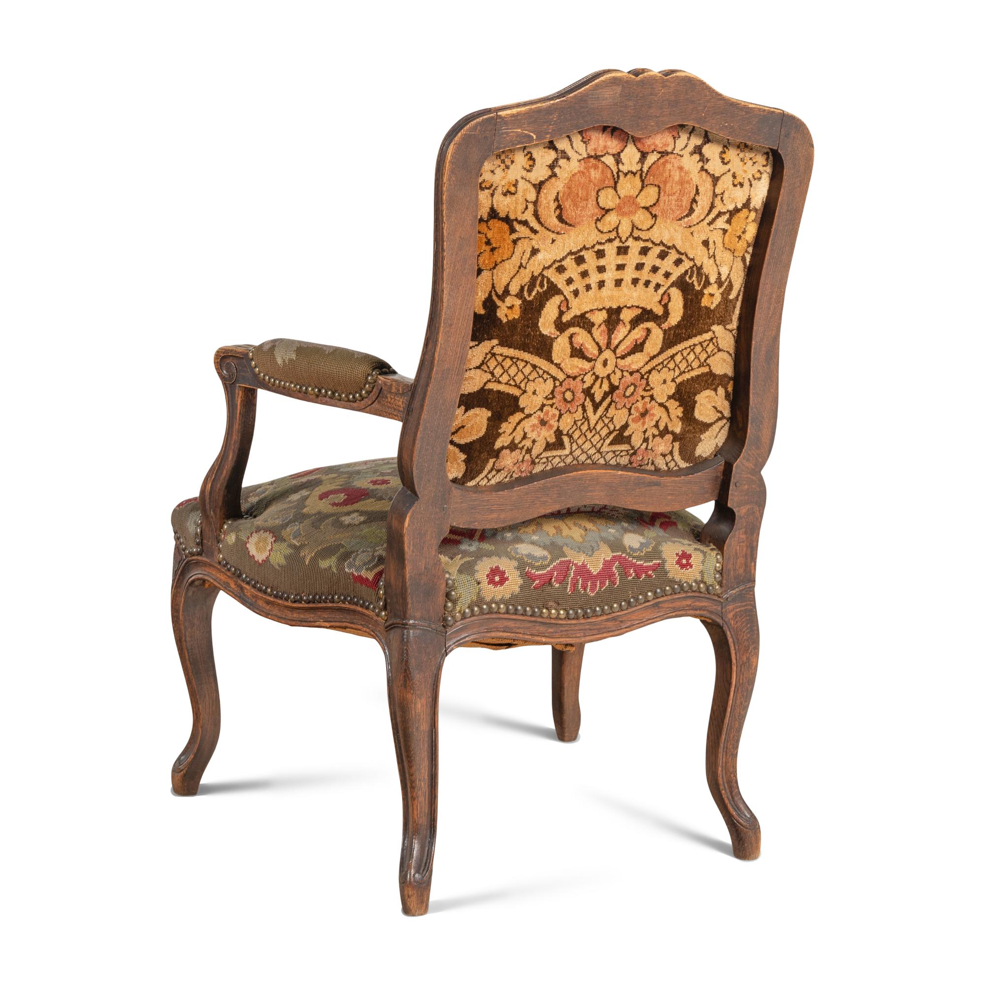 A Pair of Louis XV Style Needlepoint-Upholstered Fauteuils