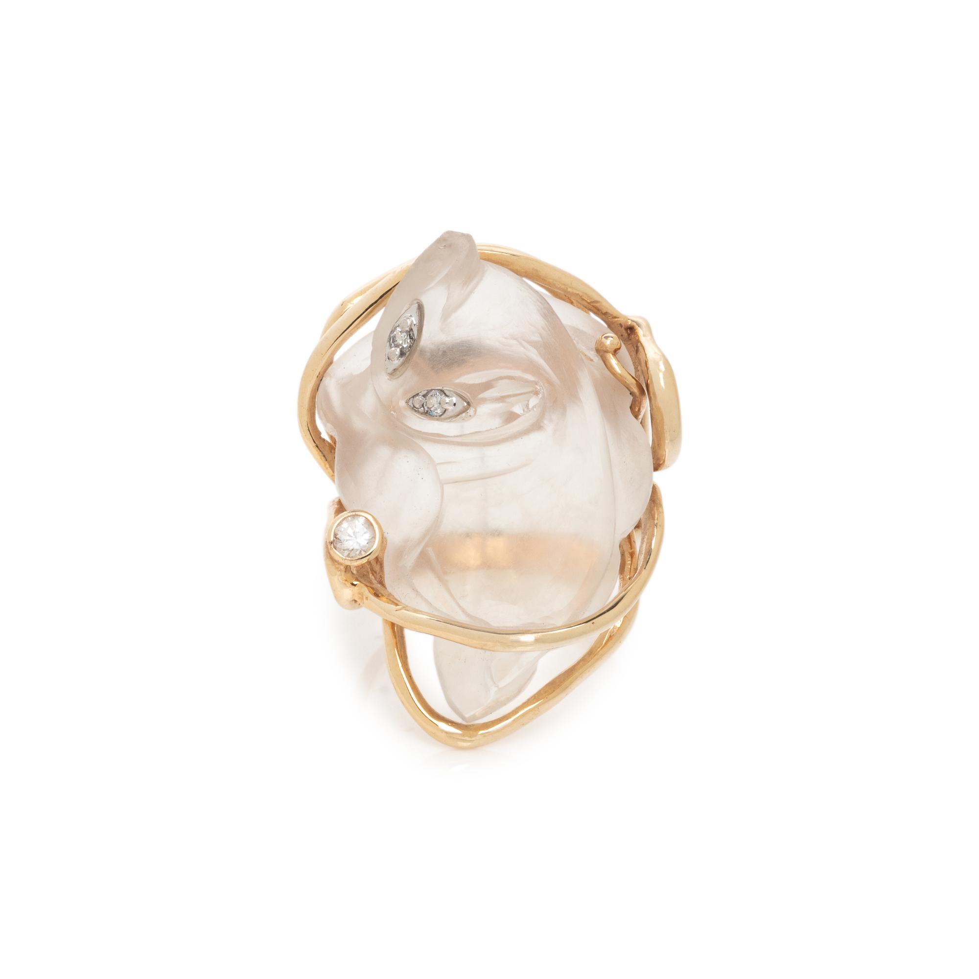 ROCK CRYSTAL CAT RING