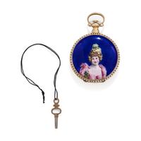 SILVER-GILT, PEARL AND ENAMEL OPEN FACE POCKET WATCH