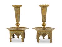 A Pair of Veneto-Saracenic Brass Candlesticks