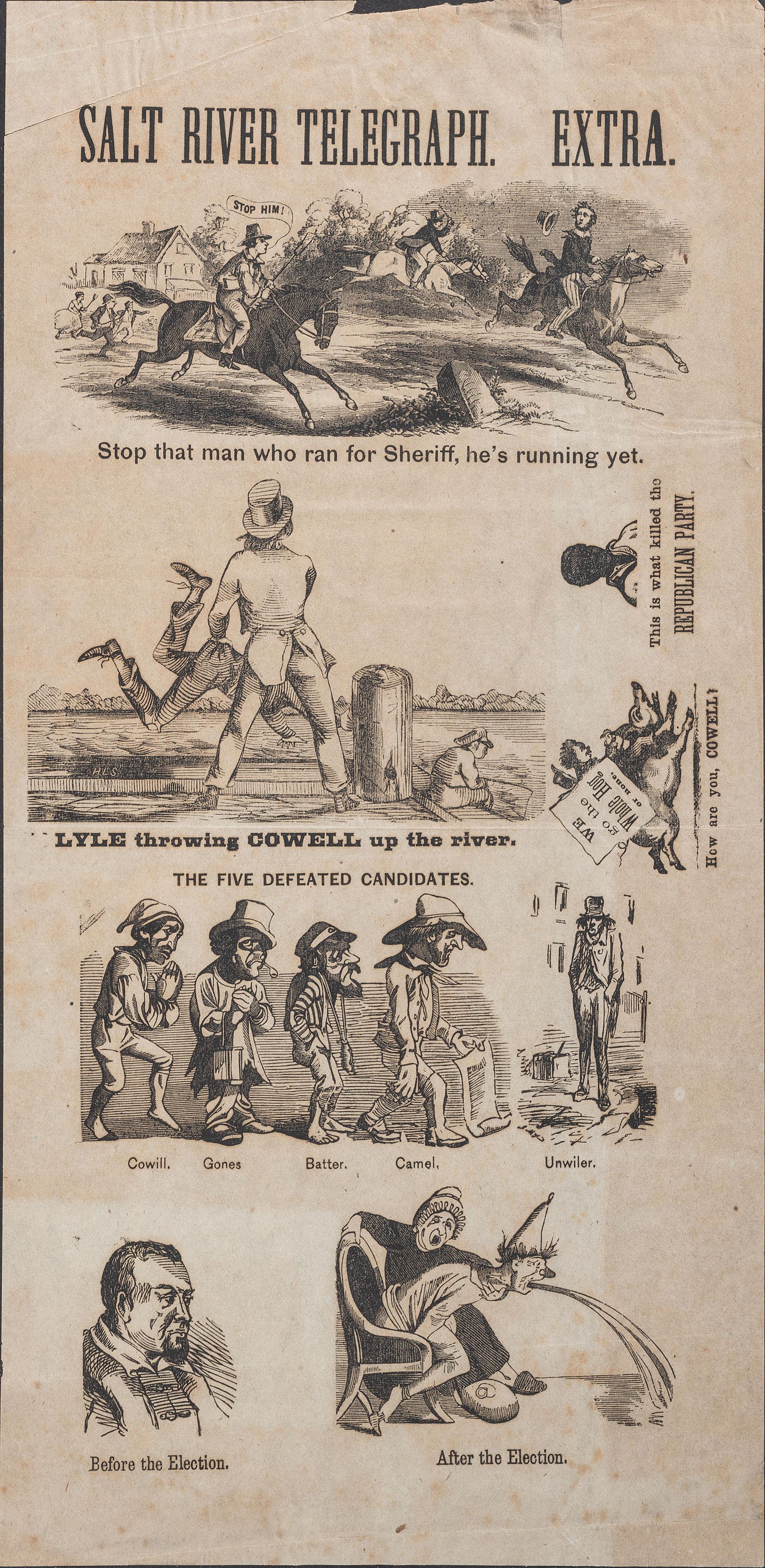 [RECONSTRUCTION]. A group of 2 illustrated broadsides, Salt River Telegraph Extra. [Philadelphia]: N.p., [1867].