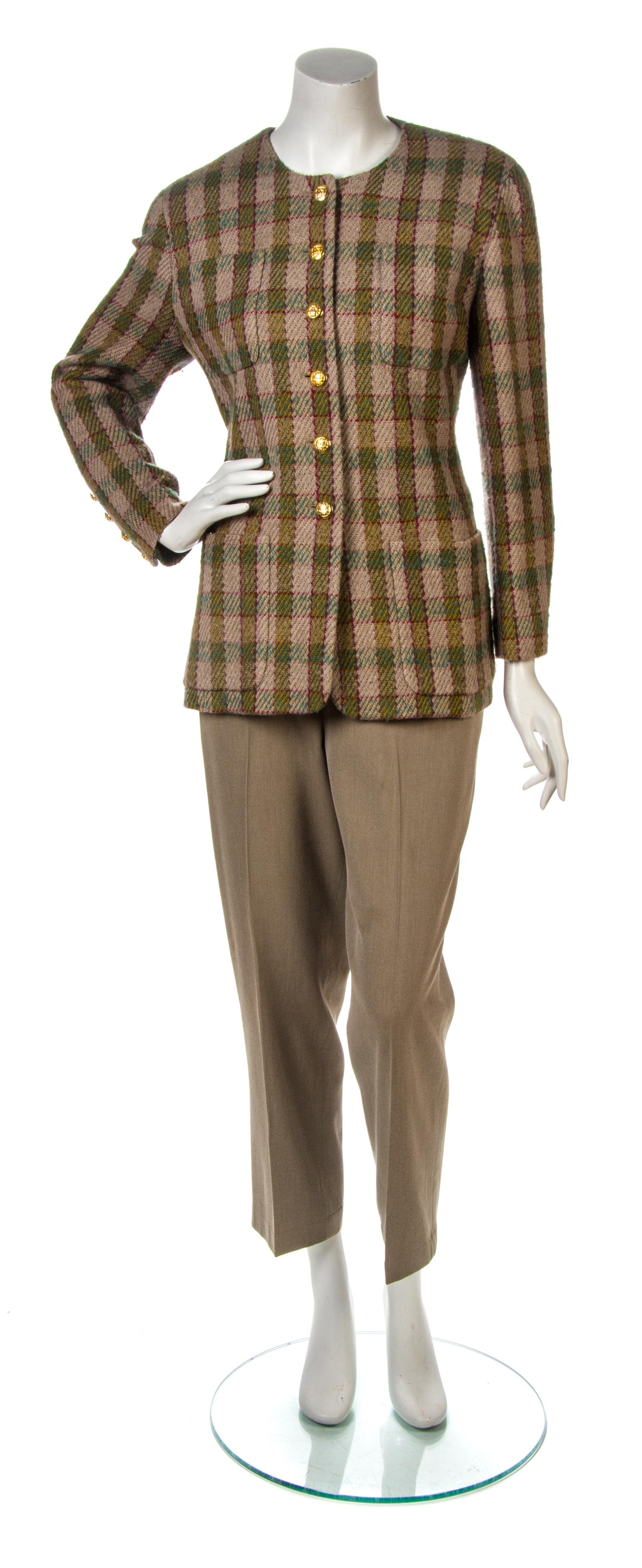 A Chanel Taupe and Multicolor Tweed Check Jacket,