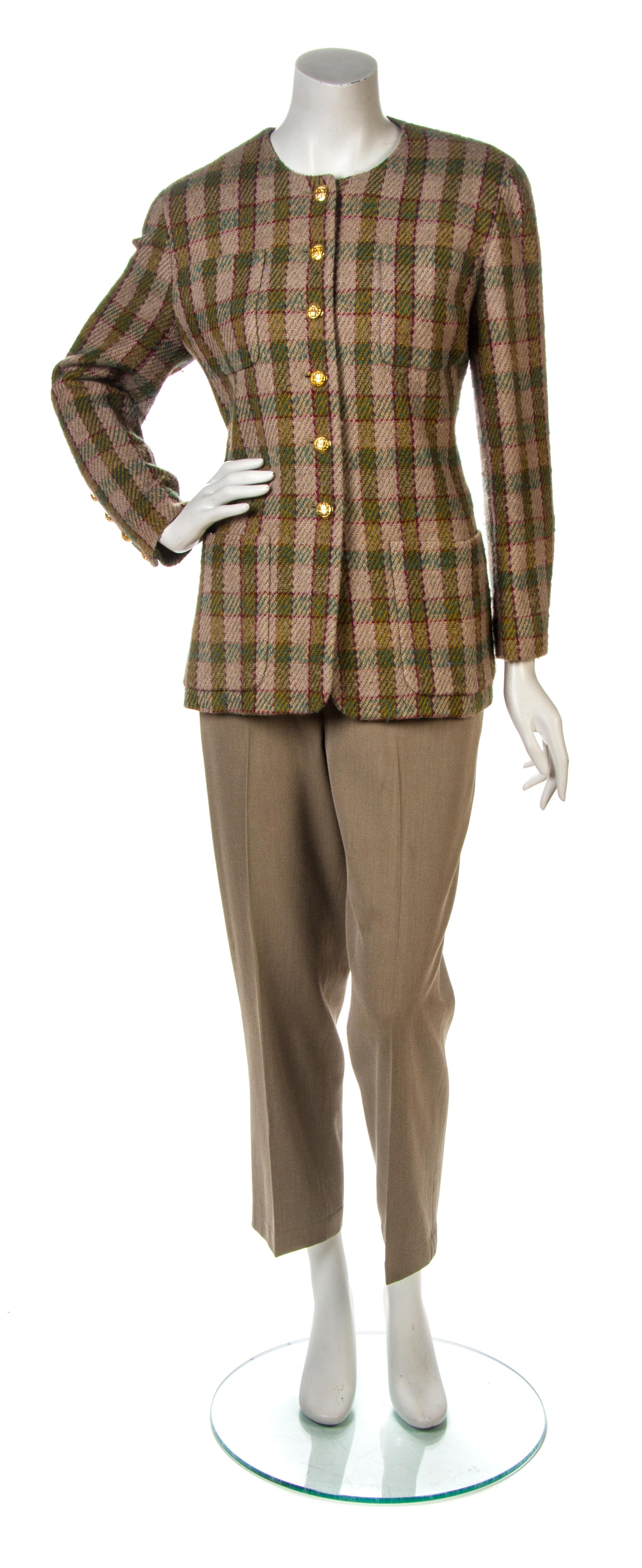 A Chanel Taupe and Multicolor Tweed Check Jacket,