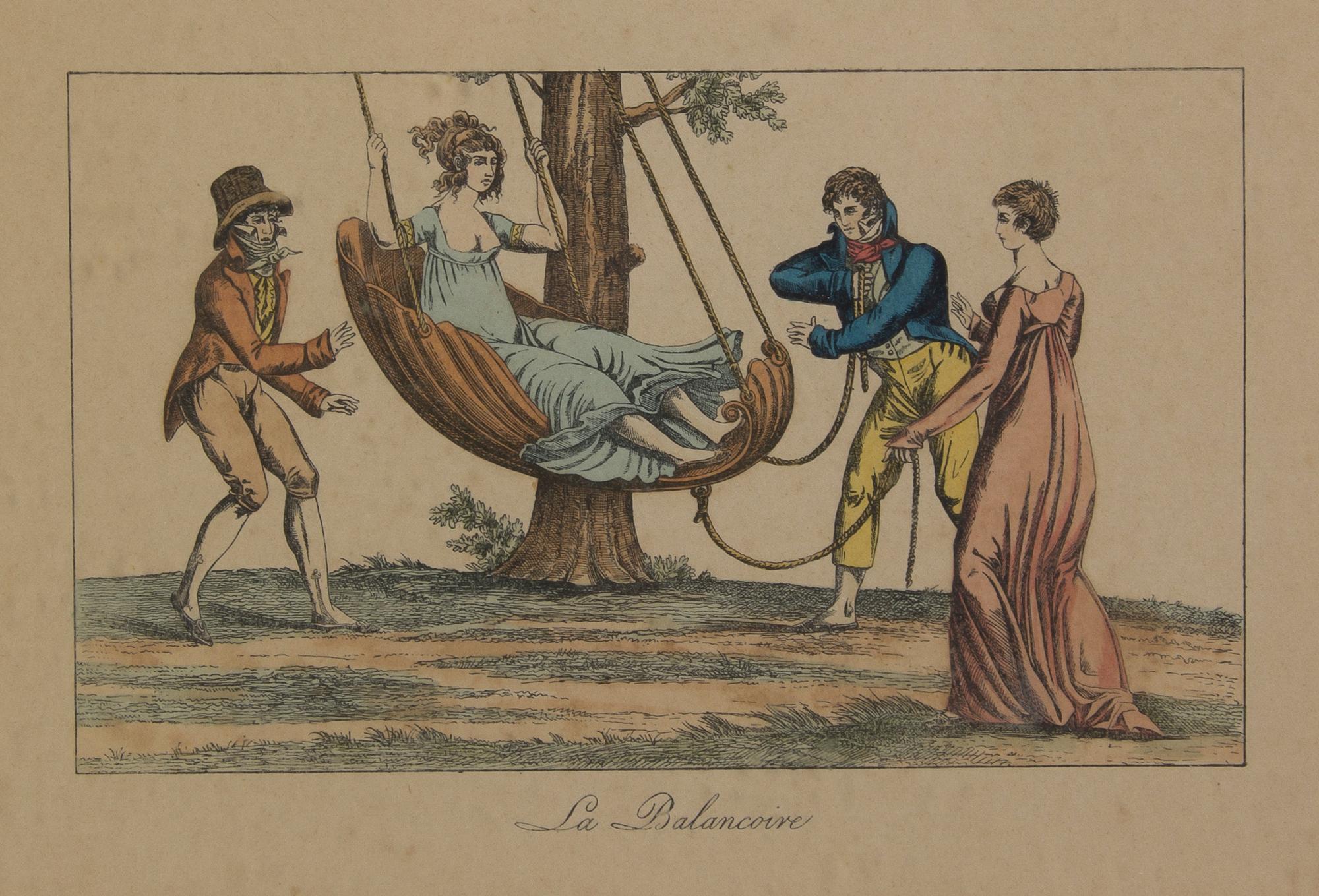 An Assembled Set of Fourteen French Handcolored Engravings, Height 7 x width 9 5/8 inches (visible).