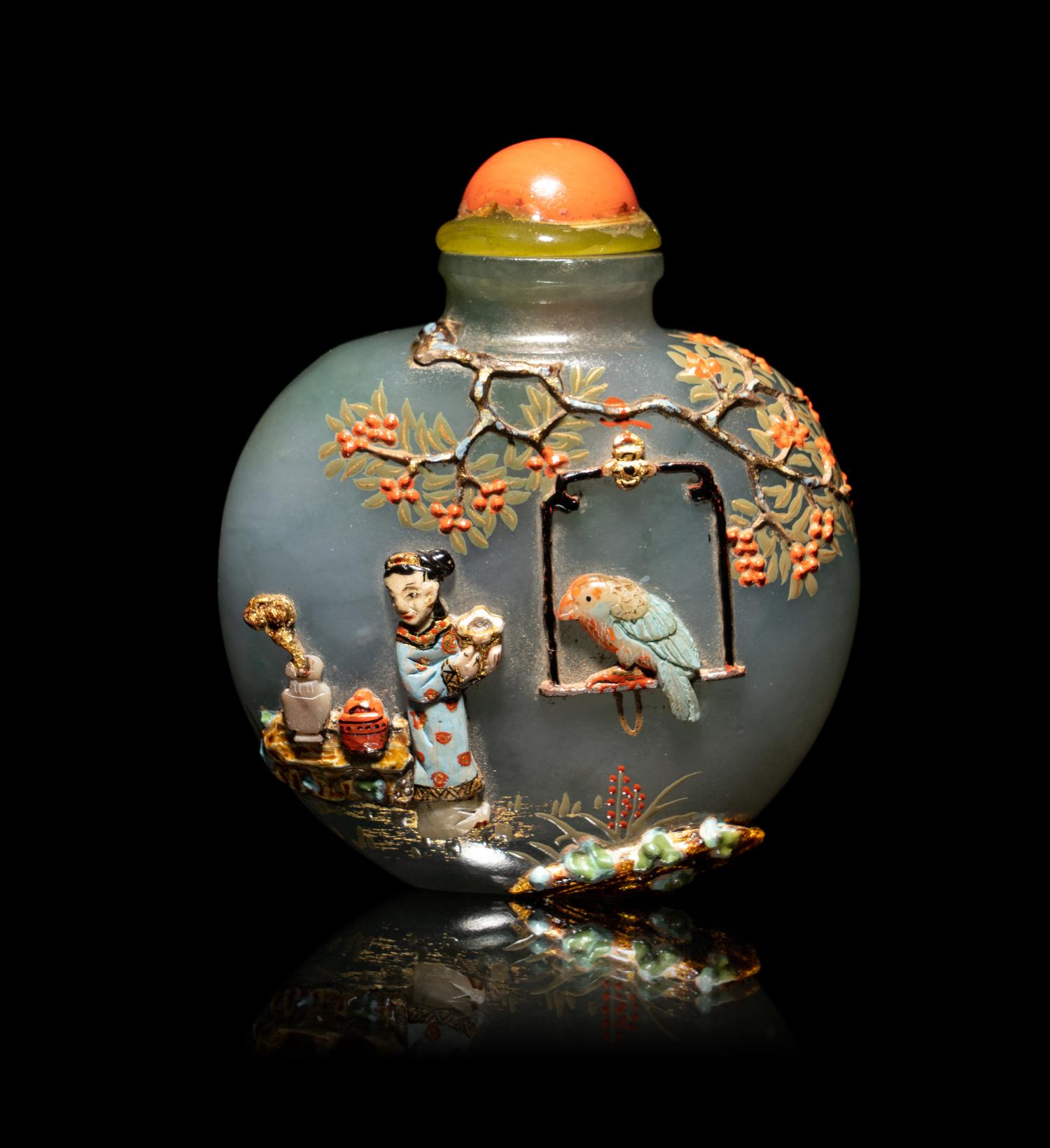 An Embellished Jadeite Snuff Bottle