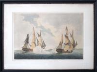 Two aquatints: After Lieut J. Mackellar, Royal Navy (late 18th century) "commencement of action between the french frigate la reunion and h.m.s. crescent"