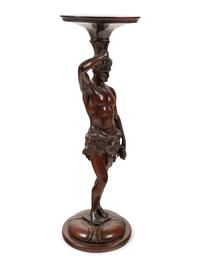 A Continental Carved Mahogany Figural Pedestal