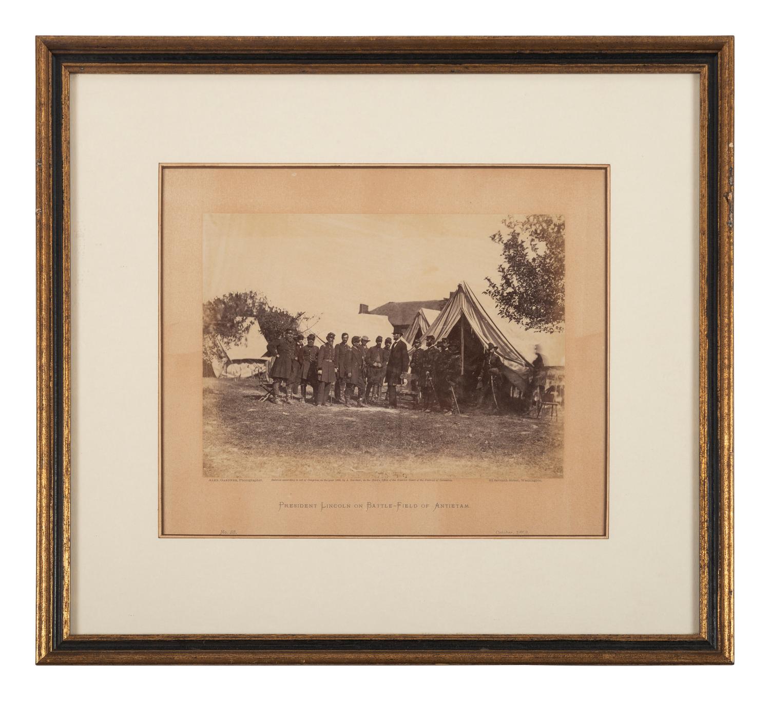 [LINCOLN, Abraham (1809-1865)]. GARDNER, Alexander (1821-1882), photographer. President Lincoln on Battle-Field of Antietam, October, 1862 . Washington, DC, 1866.