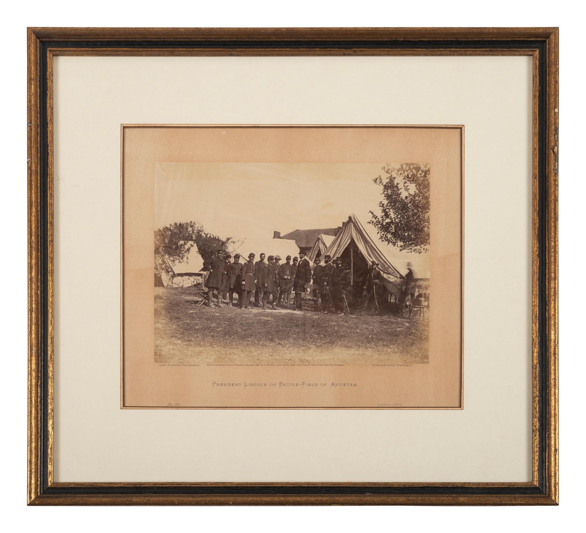 [LINCOLN, Abraham (1809-1865)]. GARDNER, Alexander (1821-1882), photographer. President Lincoln on Battle-Field of Antietam, October, 1862 . Washington, DC, 1866.