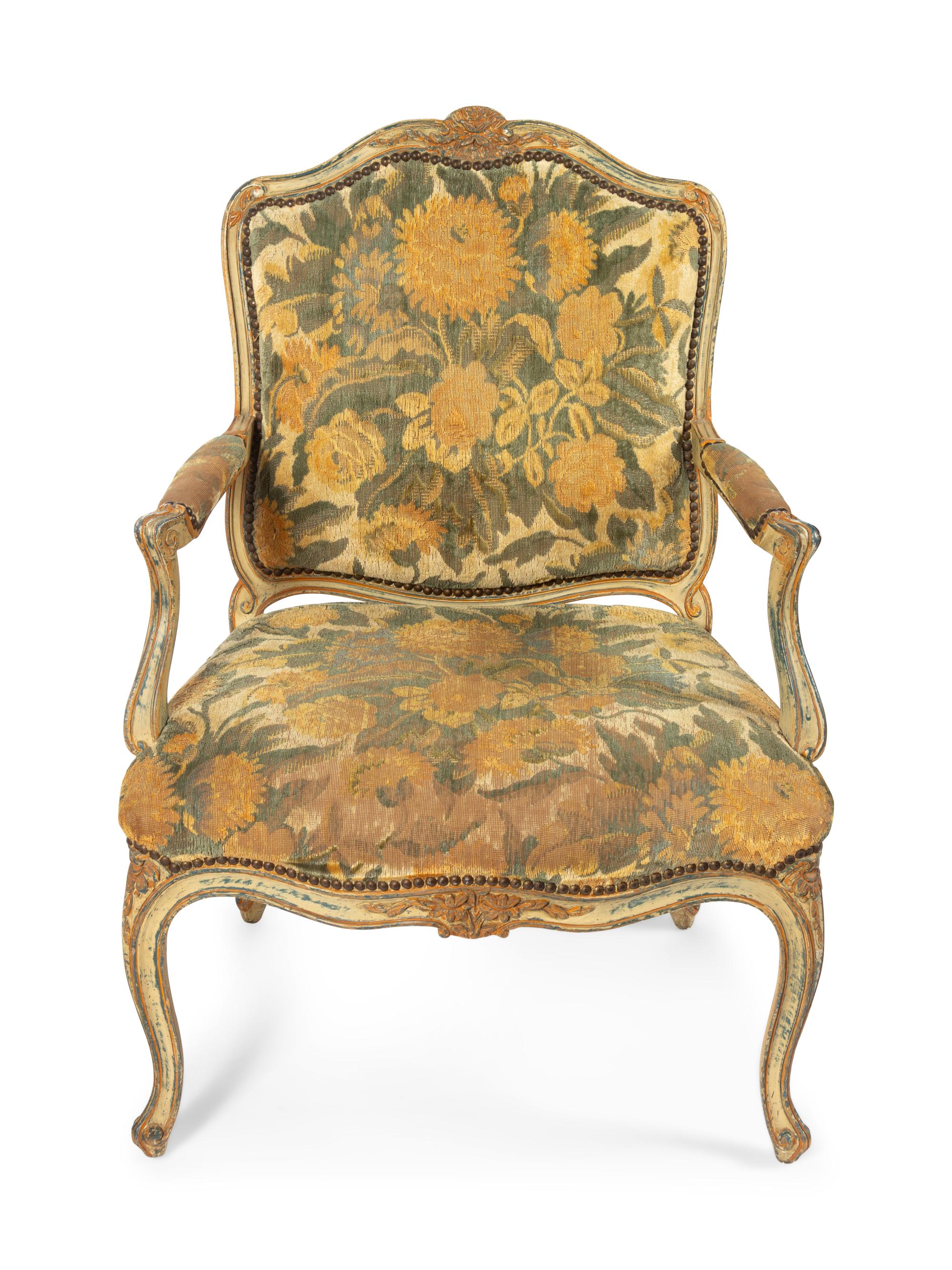 A Pair of Louis XV Style Painted Fauteuils