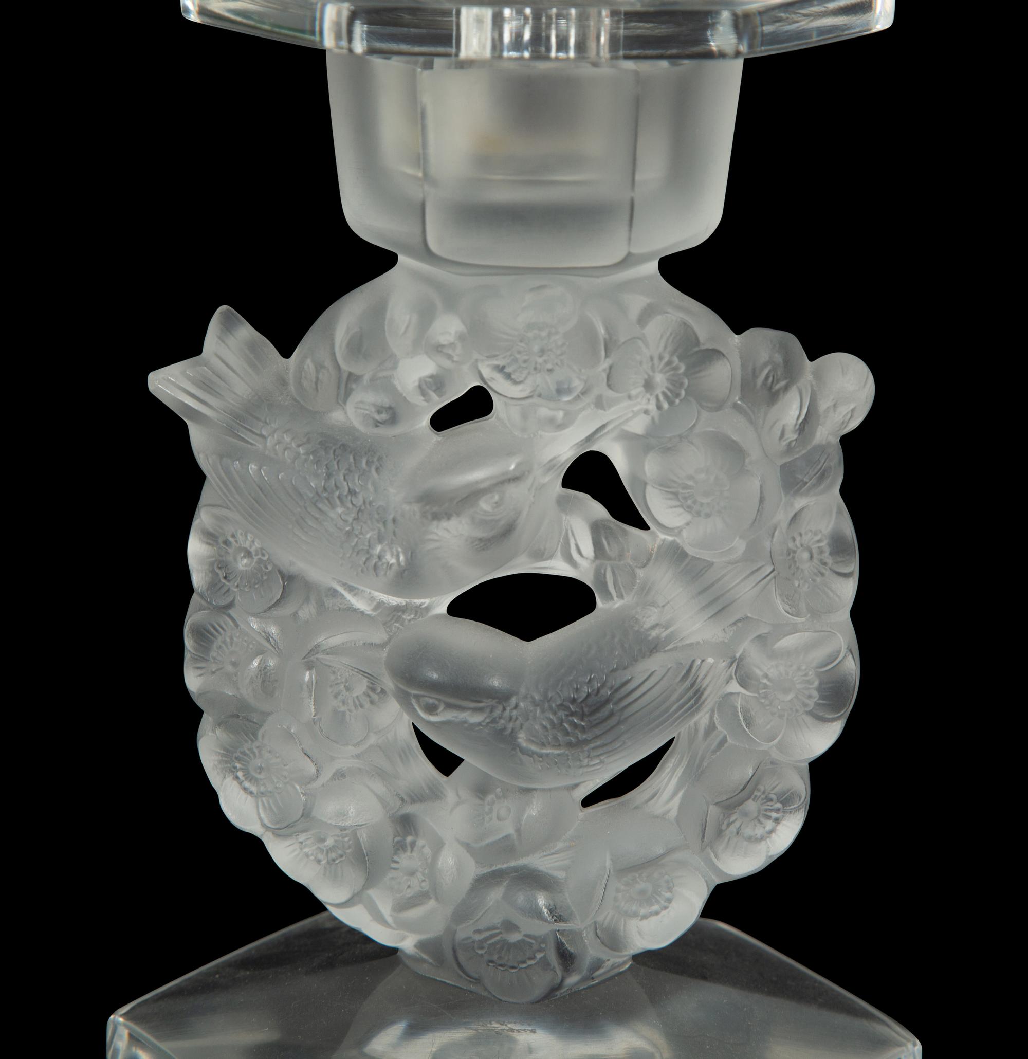 A Pair of Lalique Mesanges Candlesticks