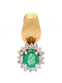 A 14 Karat Yellow Gold, Platinum, Emerald and Diamond Pendant,