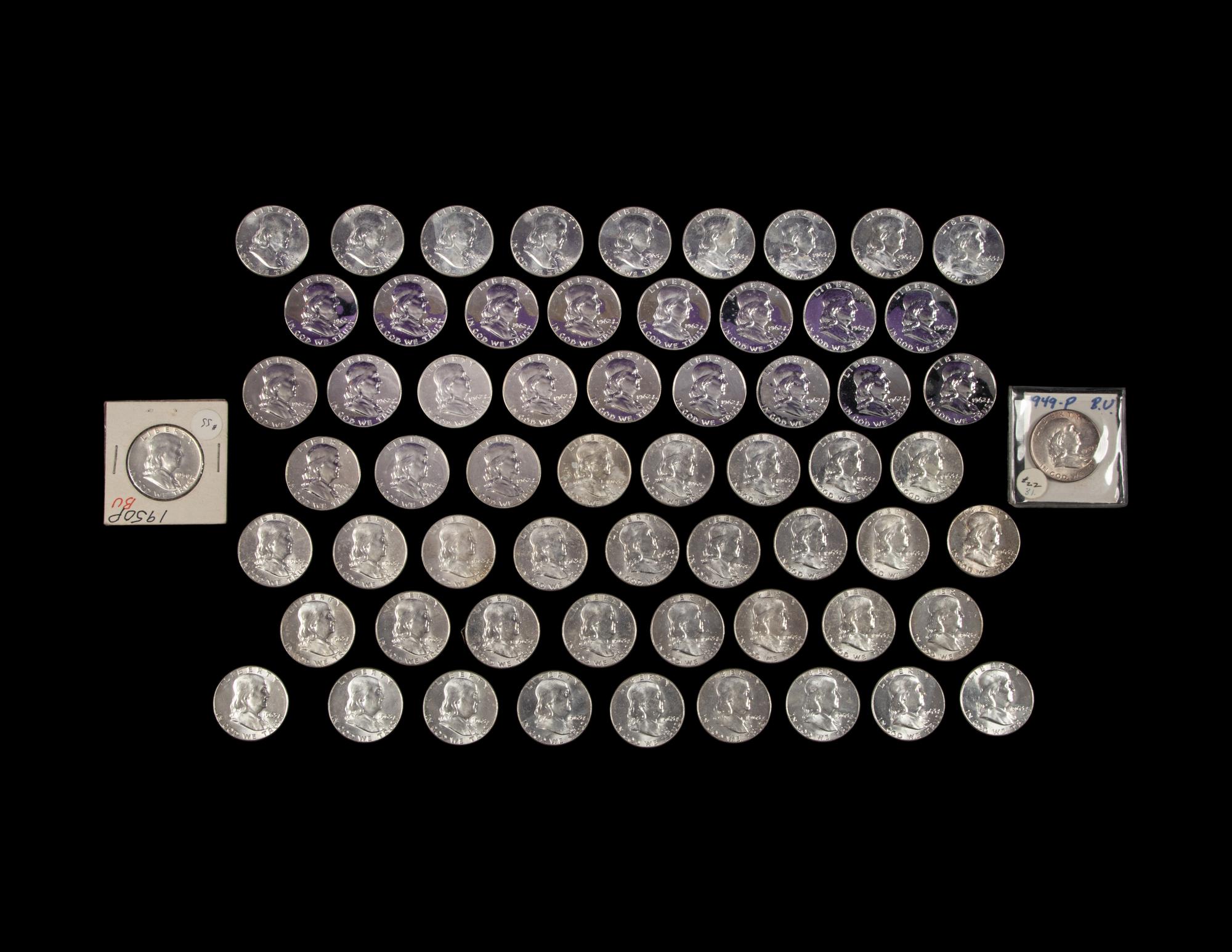 A Collection of Sixty-Two Benjamin Franklin Proof and Mint 50c Coins