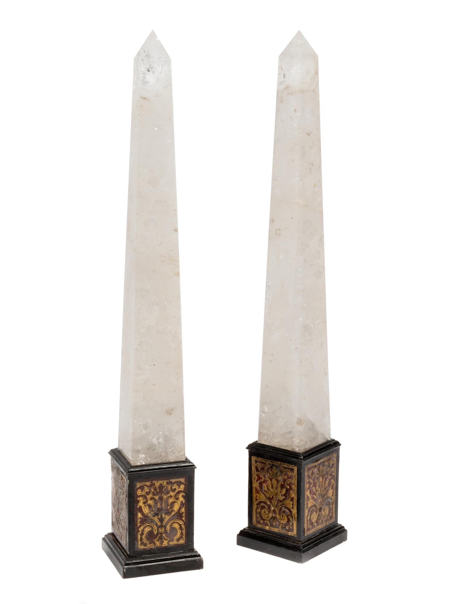 A Pair of Rock Crystal Obelisks with Boulle Marquetry Bases