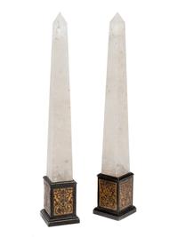 A Pair of Rock Crystal Obelisks with Boulle Marquetry Bases