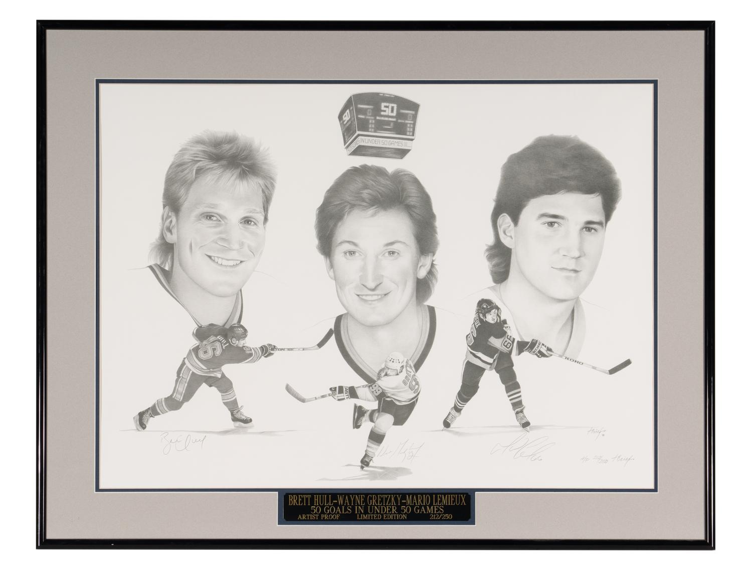 A Large Group of Hockey Hall of Fame Signed Artworks Including Wayne Gretzky and Mario Lemieux