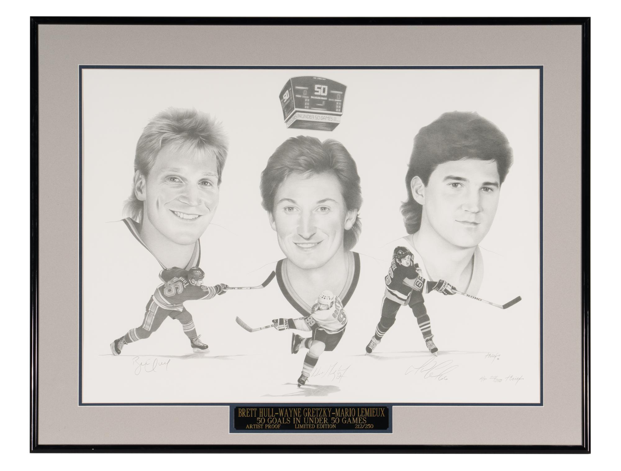 A Large Group of Hockey Hall of Fame Signed Artworks Including Wayne Gretzky and Mario Lemieux
