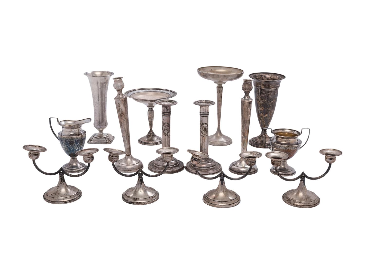 Fourteen Weighted Silver Table Articles