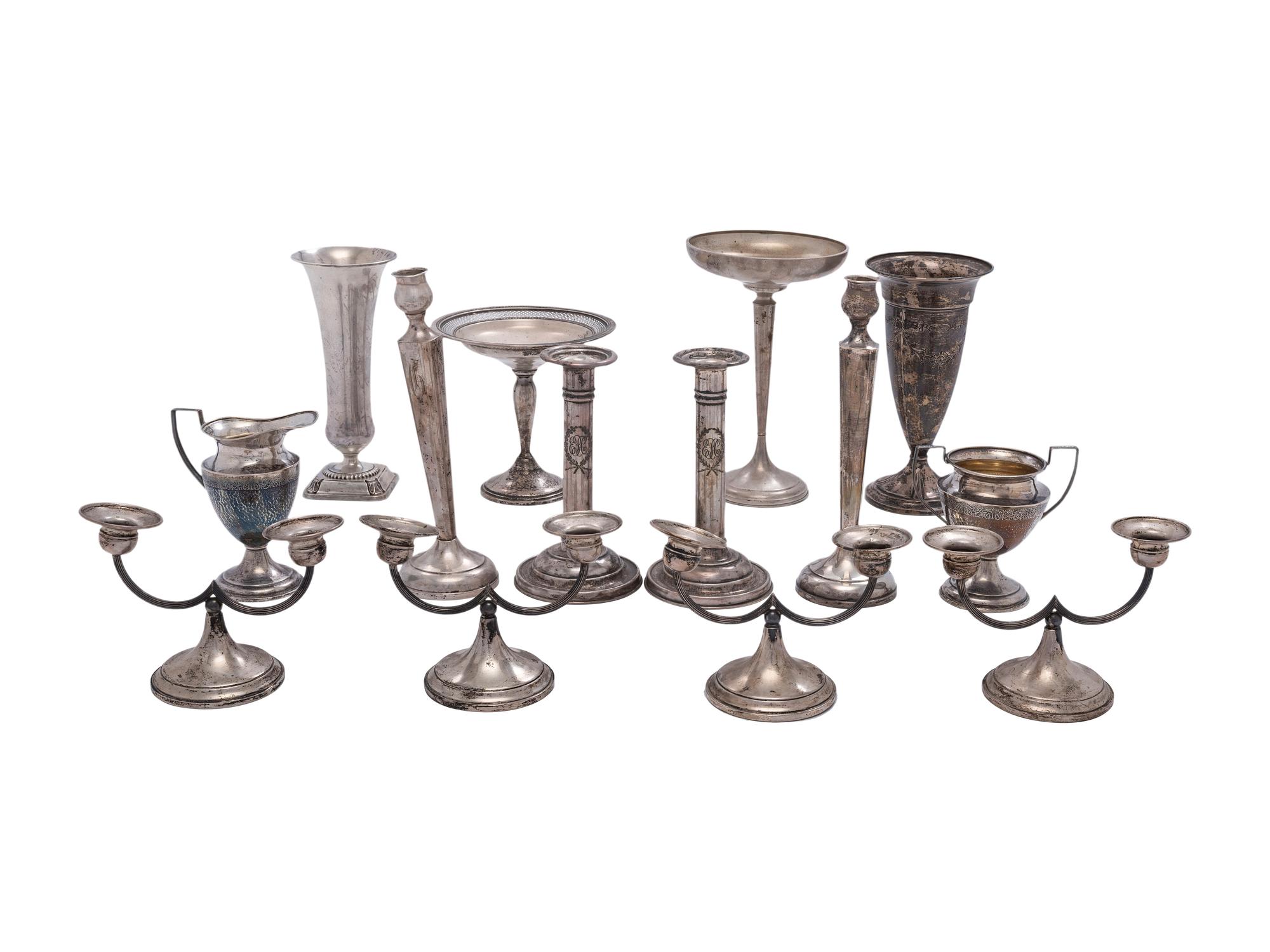 Fourteen Weighted Silver Table Articles