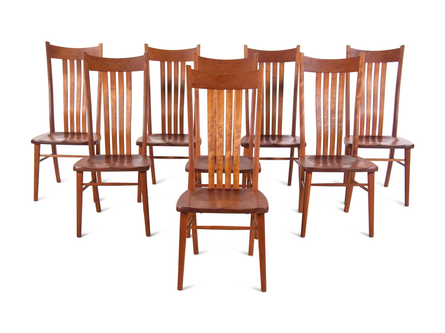 A Set of Eight Gary Weeks Studio Cherrywood Dining Chairs