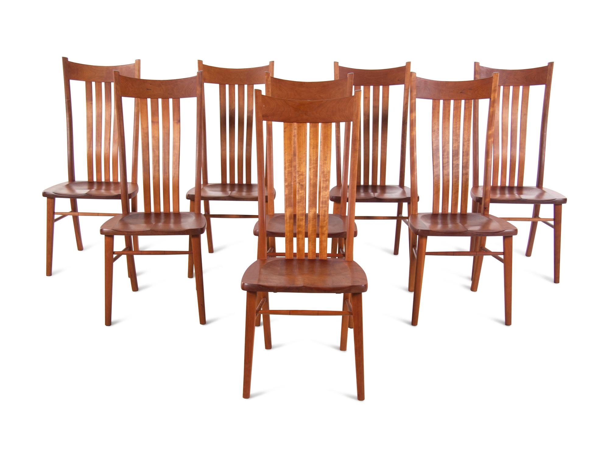 A Set of Eight Gary Weeks Studio Cherrywood Dining Chairs