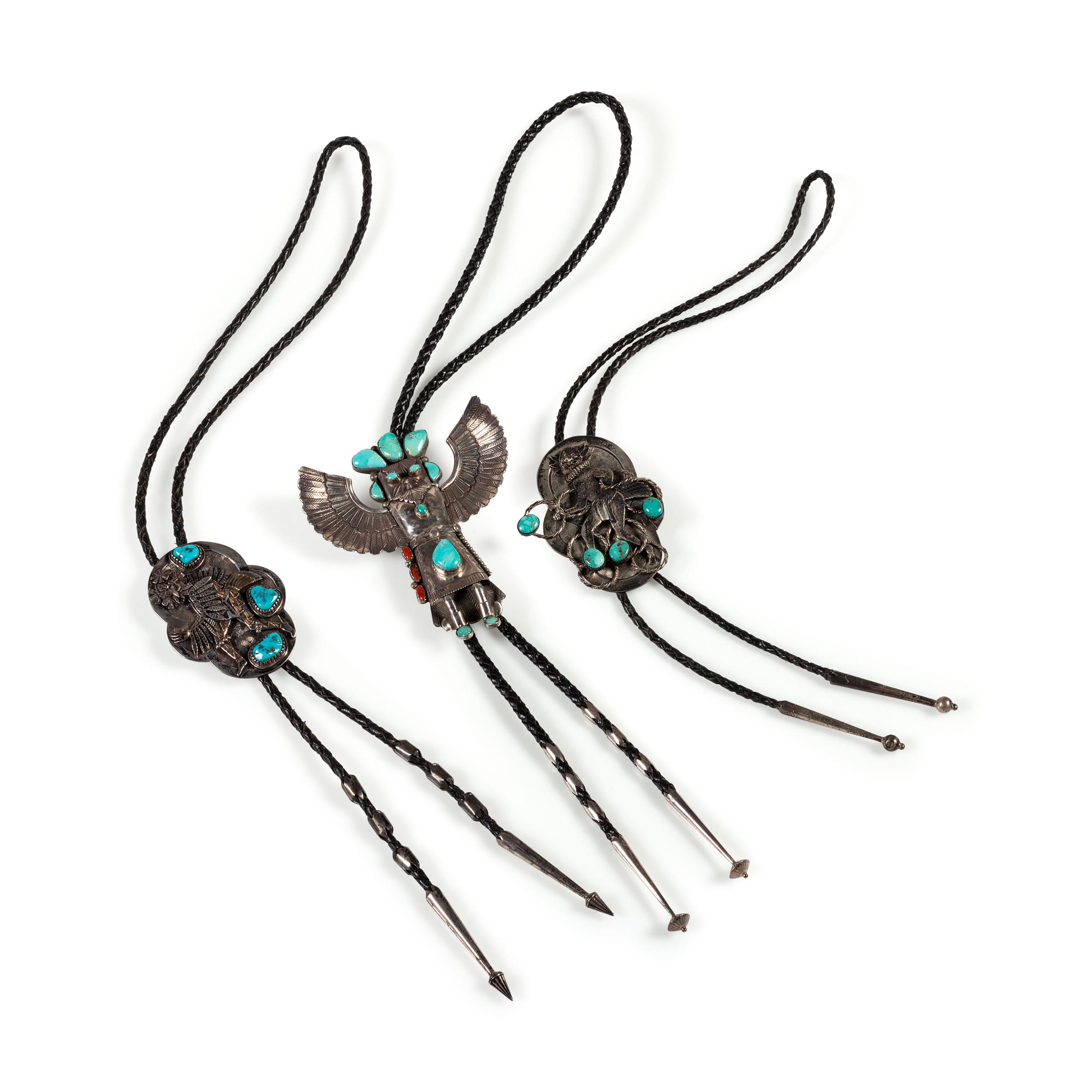 Navajo Silver and Turquoise Katsina and Dancer Bolo Ties