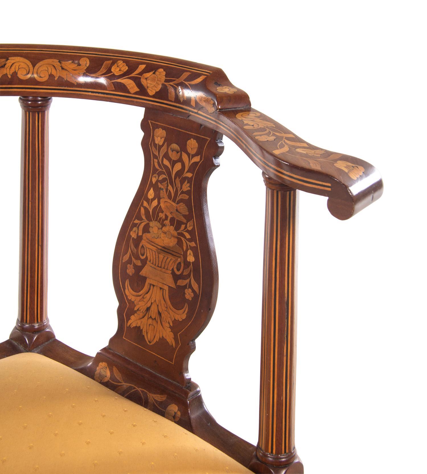 A Dutch Marquetry Corner Chair