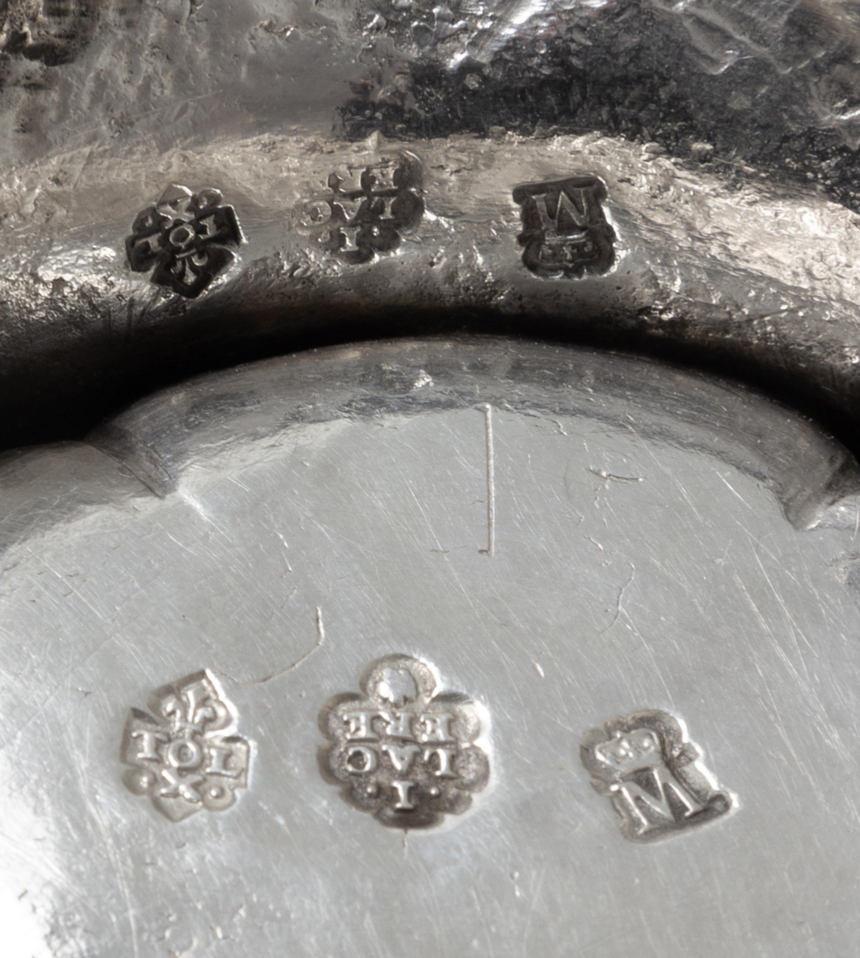 A Pair of French Ancien Regime Trencher Salts, Jean Lacere, Toulouse, Mid-18th Century, each raised on S-scroll feet.