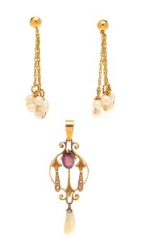A Collection of Yellow Gold and Cultured Pearl Jewelry,