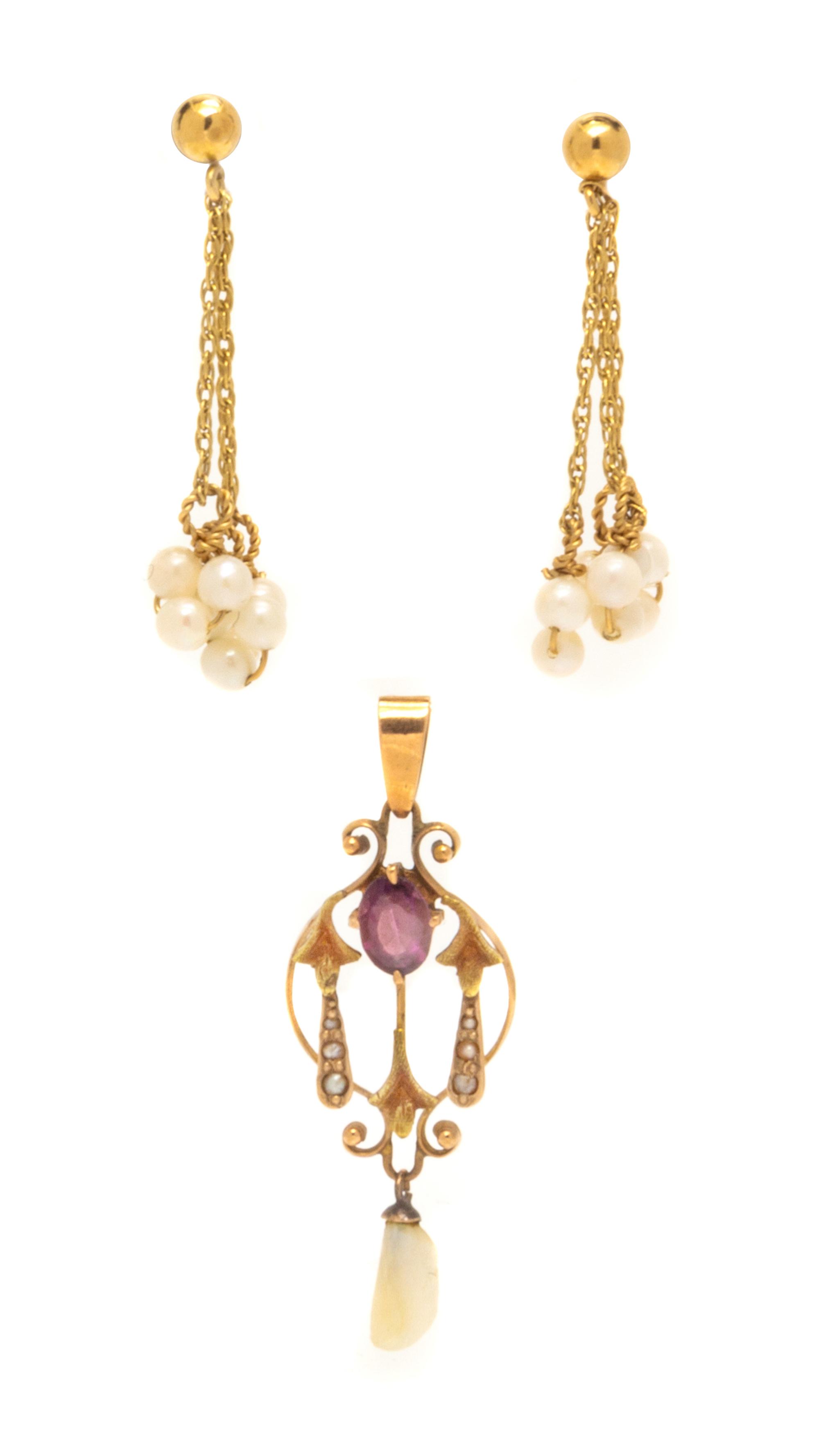 A Collection of Yellow Gold and Cultured Pearl Jewelry,