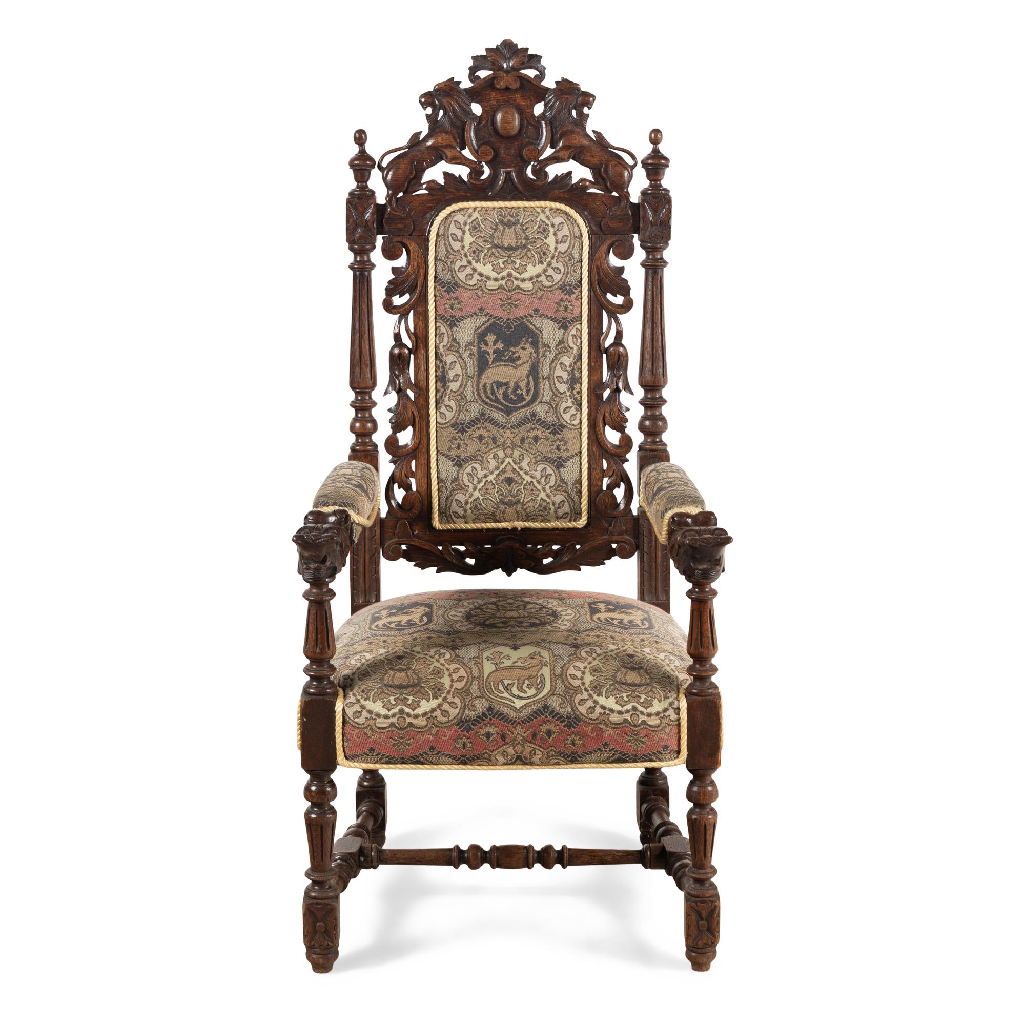 A Renaissance Revival Carved Oak Armchair