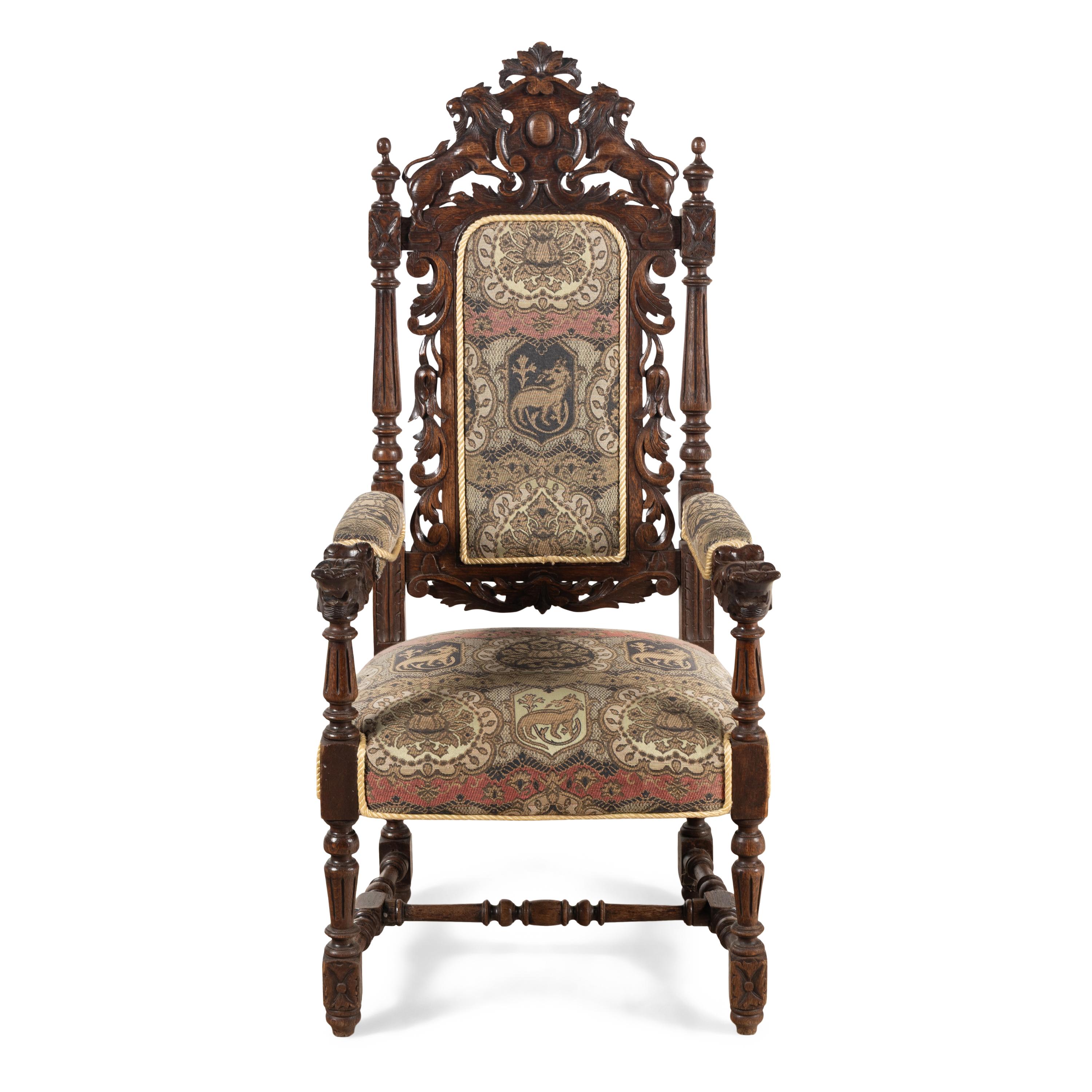 A Renaissance Revival Carved Oak Armchair