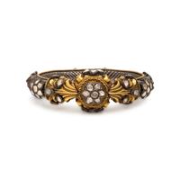 Mughal Style Diamond, Yellow Gold, and Silver Bangle Bracelet