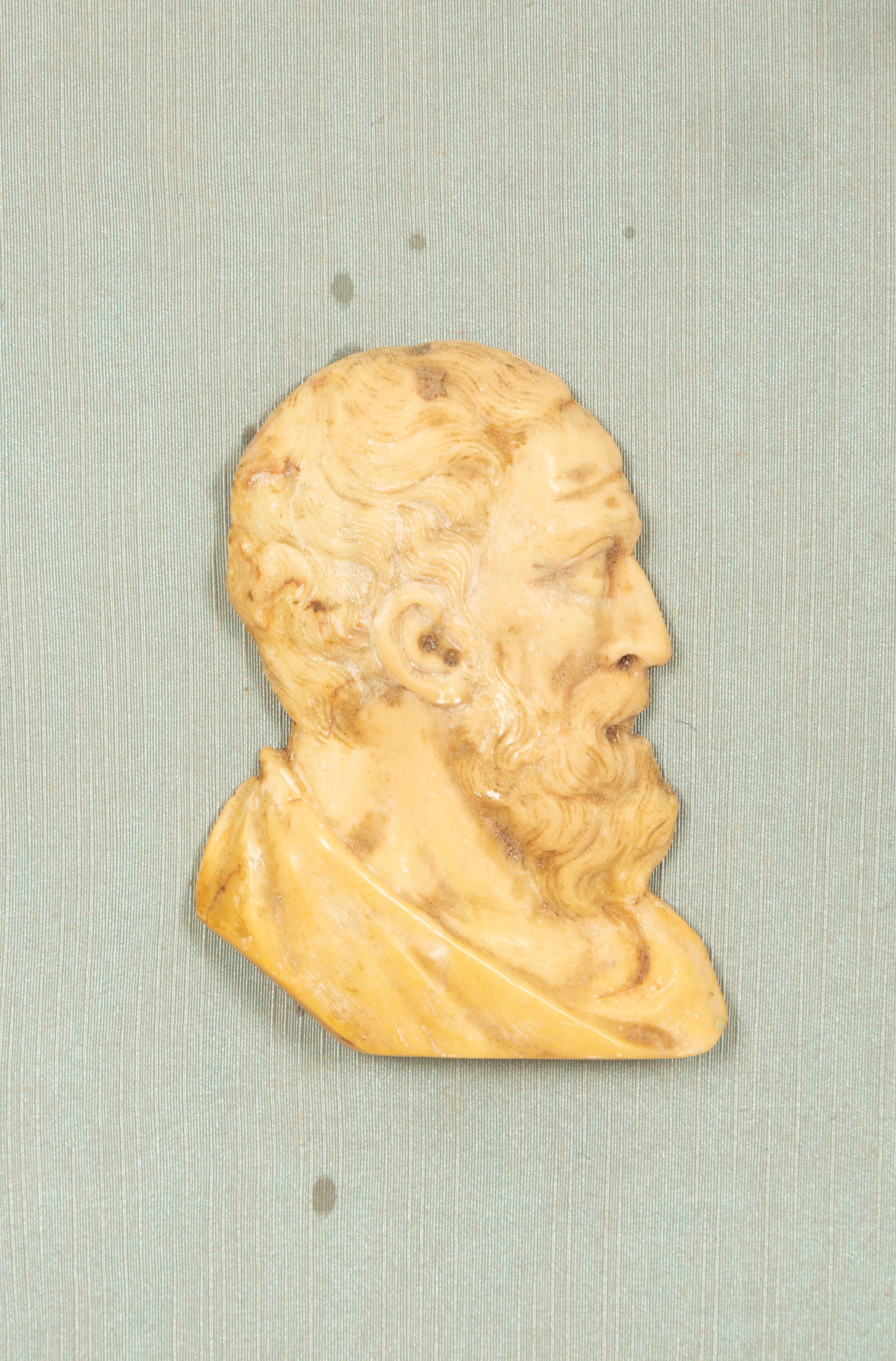 A Pair of Continental Faux Tortoiseshell Painted Framed Composition Plaques of Profile Busts
