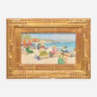 Alice Brown Chittenden (American, 1859-1944) Beachgoers with Umbrellas