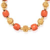 YELLOW GOLD AND CORAL BEAD NECKLACE
