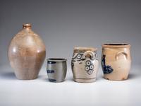 Four Cobalt Decorated Stoneware Vessels